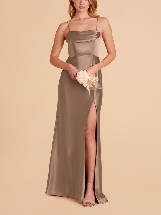 Birdy Grey Dresses & Skirts - Mia Shiny Satin Dress in Mocha